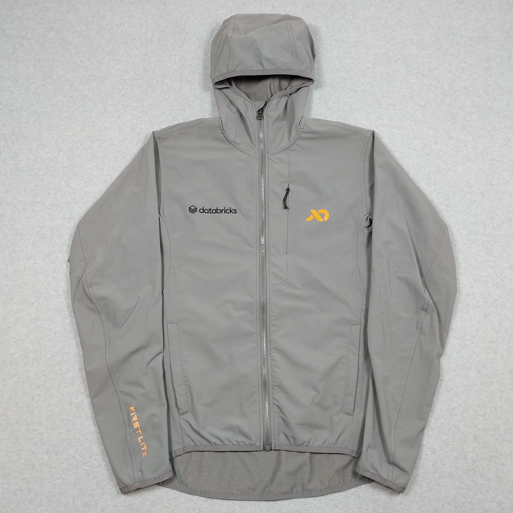 First Lite Jacket Mens Small Gray Corrugate Guide Hunting Hooded Full Zip